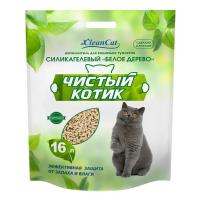 Наполнитель "Чистый котик" БЕЛОЕ ДЕРЕВО (силикагель спрессованный с древесными опилками) 16л