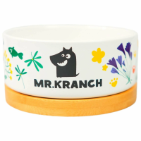 Миска Mr.Kranch Bamboo 340 мл Цветы Прованса керамическая на бамбуковой подставке, васильковая