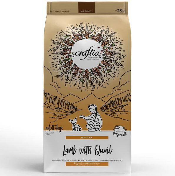 Сухой корм CRAFTIA NATURA для взрослых собак миниатюрных и мелких пород из ягненка с перепелкой 2 кг