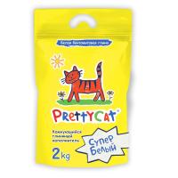 PRETTY CAT Супер белый Наполнитель комкующийся с детской присыпкой 2 кг