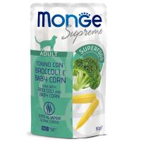 Влажный корм Monge Supreme Adult cat д/взрослых кошек с брокколи и мини-кукурузой, паучи 80 г