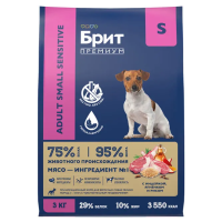 BRIT PREMIUM, Сухой корм с инд, ягн и рисом для взр.соб.мел.п. "Sensitive Adult Small", 3кг