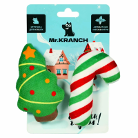 Игрушка Mr.Kranch для кошек Ёлочка и леденец плюшевая с кошачьей мятой 9 см зелёная