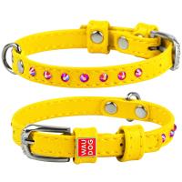 Ошейник "WAUDOG GLAMOUR" с клей.стразами (ширина 9мм, длина 18-21см), желтый