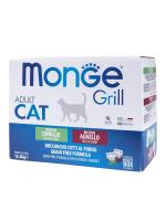 Влажный корм Monge Cat Grill для взрослых кошек с кроликом, с ягненком, бокс с паучами 12 шт х 85 г