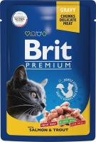 BRIT PREMIUM, Пауч для взрослых кошек, Лосось и Форель в соусе, 85г