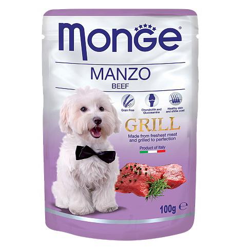 Влажный корм Monge Dog Grill для собак с говядиной, паучи 100 г