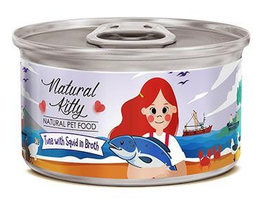 Pettric консервы Natural Kitty Тунецс кальмаром в Бульоне 80г