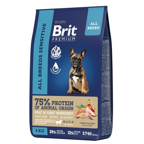 Брит Premium Dog Sensitive с лососем и индейкой д/взрослых собак всех пород 8 кг