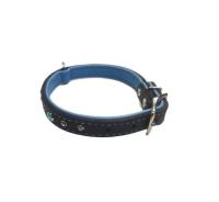 Модный ошейник из натуральной кожи с голубыми кристаллами BLU, L 35,6х1,6 см