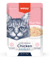 WANPY CAT пауч д/кошек с кусочком курицы и креветками 85г