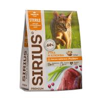 SIRIUS полнорационный сухой корм,для стерилизованых кошек и котов утка с клюквой 0,4кг