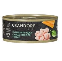 Grandorf FRESH консервы д/кош.Куриная грудка с филе лосося в желе 70г
