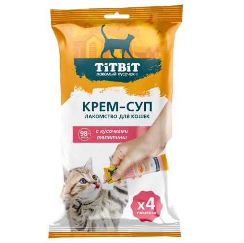 Крем-суп для кошек с кусочками телятины (10 г х 4 упак) 026267 ТИТБИТ