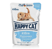 Пауч ХЭППИ КЭТ д/котят /Курочка с морковью/ в соусе 0,085кг