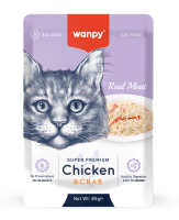 WANPY CAT пауч д/кошек с кусочком курицы и крабом 85г
