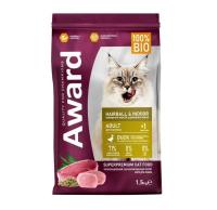 AWARD Hairball & Indoor д/кошек для выведения шерсти утка/индейка/чечевица и Юкки Шидигера 1,5кг