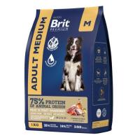 Брит Premium Dog Adult Medium с индейкой и телятиной д/взрослых собак средних пород (10–25 кг), 1 кг