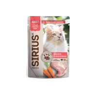 SIRIUS влажный корм для КОШЕК кусочки в соусе КРОЛИК с МОРКОВЬЮ 85г пауч