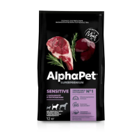AlphaPet Superpremium сухой корм д/собак средних пород с чувствит. пищ. баранина с потрошками 12кг