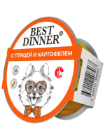 Best Dinner Влажный конс. корм для взрослых собак С ПТИЦЕЙ И КАРТОФЕЛЕМ паштет 100 гр