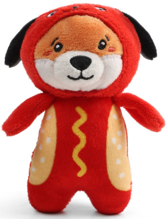 GiGwi PLUSH FRIENDZ Игрушка мягкая для собак "Лисичка в костюме хот-дога с пищалкой", 125мм