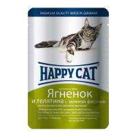 Пауч ХЭППИ КЭТ /Ягненок-Теленок-Зеленая фасоль/ в желе 0,1кг
