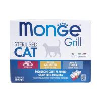 Влажный корм Monge Cat Grill д/стерил. кошек с телятиной,с курицей,с форелью,бокс с паучами 12штх85 