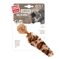 GiGwi 75439 Игрушка д/кошек "CATCH SKRATCH EKO"Плетеный мяч с колокольчиком,хвостом с кошачей мячик