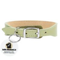 Ошейник Mr.Kranch для собак из натуральной кожи с QR-адресником, 30-35см, нежно-зеленый