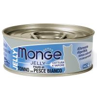 Влажный корм Monge jelly Adult cat для взрослых кошек с желтоперым тунцом и белой рыбой,консервы 80г
