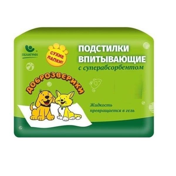 ДОБРОЗВЕРИКИ подстилки впитывающие для животных с суперабсорбентом 60х40 см, 30 шт