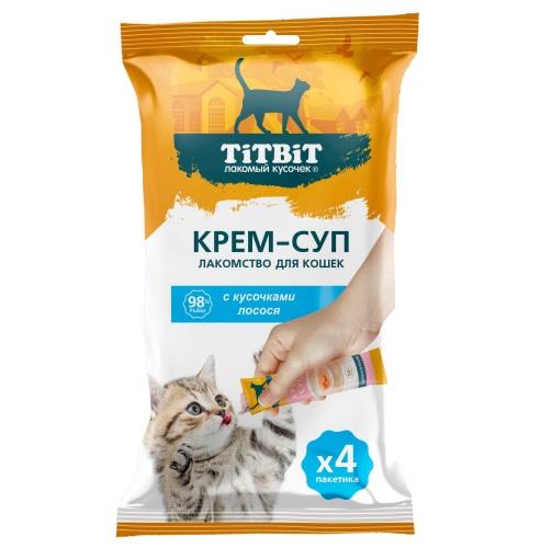 Крем-суп для кошек с кусочками лосося (10 г х 4 упак) 026274 ТИТБИТ
