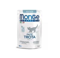 Влажный корм Monge Cat Natural Monoprotein для котят и беременных кошек, из форели, паучи 85 г