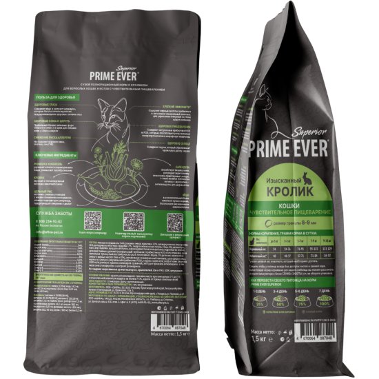 Prime Ever Superior Sensitive Cat Изысканный кролик полнорационный сухой корм для кошек 1,5 кг