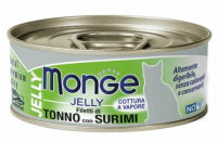 Влажный корм Monge jelly Adult cat для взрослых кошек с желтоперым тунцом и сурими, консервы 80г