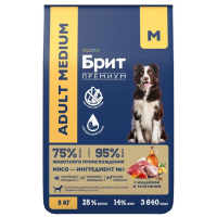 BRIT PREMIUM, Сухой корм с индейкой и телятиной для собак "Dog Adult Medium", 8 кг, 5063178