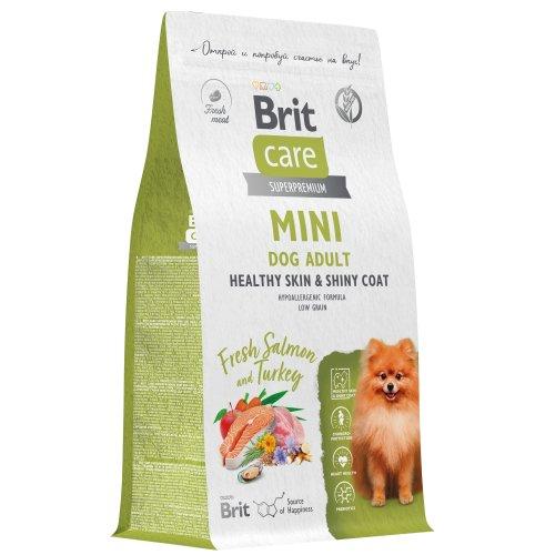 BRIT CARE Mini, Сухой корм с лос и инд д/вз.cоб.мин.п,"Adult.Healthy Skin&Shiny Coat",1.5 кг,6010773