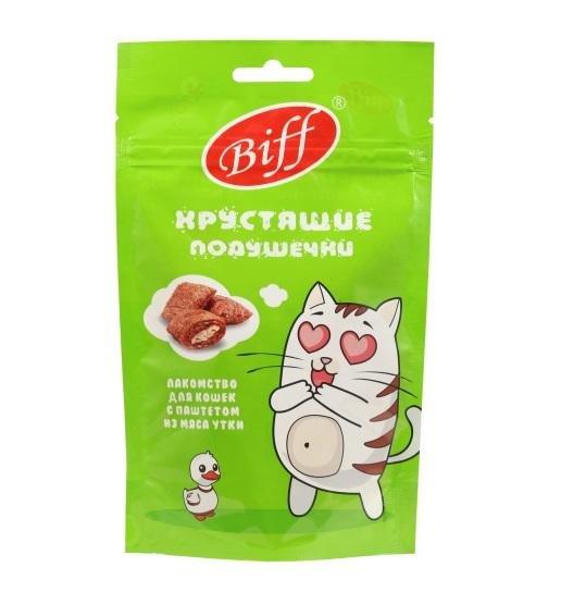 Лакомство для кошек Хрустящие подушечки Biff с паштетом из утки 60 г 026670 ТИТБИТ