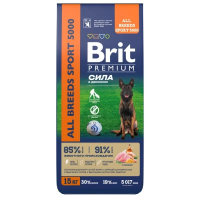 BRIT PREMIUM, Сух.корм с курицей д/вз.соб. всех пор. с выс. затр. энергии "Sport 5000",15 кг,5092925