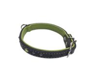 Модный ошейник из натуральной кожи с изумрудными кристаллами GRN, L 35,6х1,6 см