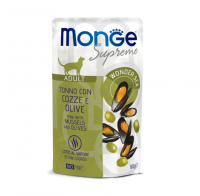 Влажный корм Monge Supreme Adult cat для взрослых кошек с мидиями и оливками, паучи 80 г