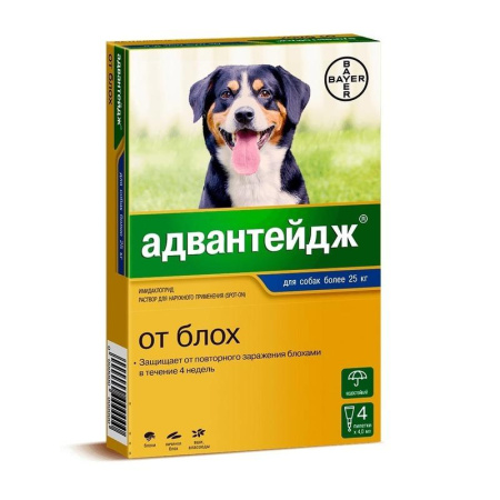 АДВАНТЕЙДЖ капли п/б д/собак более 25кг инсектицидные 1 пипетка (1*4)