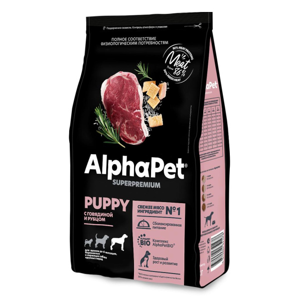 AlphaPet Superpremium сухой корм д/щенков,беременных и кормящих собак круп.пород говядина/рубец 12кг