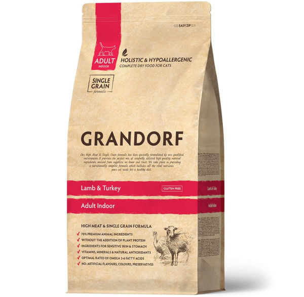 GRANDORF CAT Lamb&Turkey INDOOR Ягненок с индейкой для домашних кошек 8кг