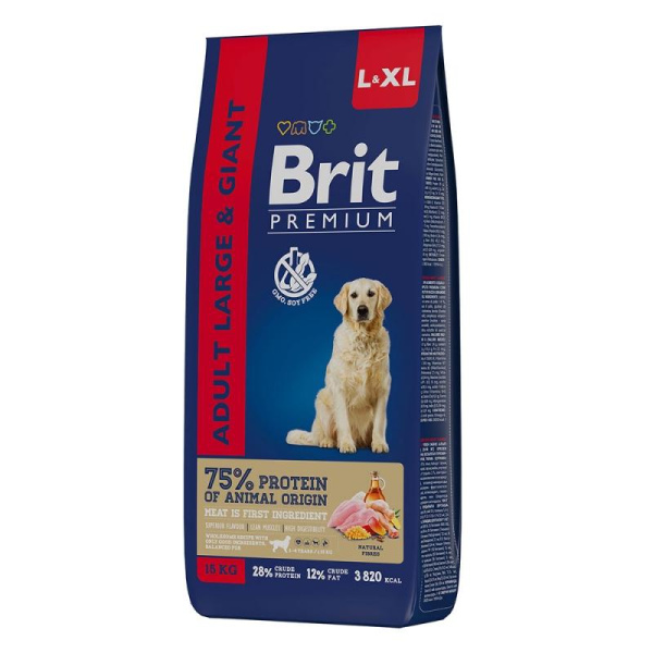 BRIT PREMIUM, Сухой корм с курицей для взрослых собак "Dog Adult Large and Giant", 15кг, 5050017