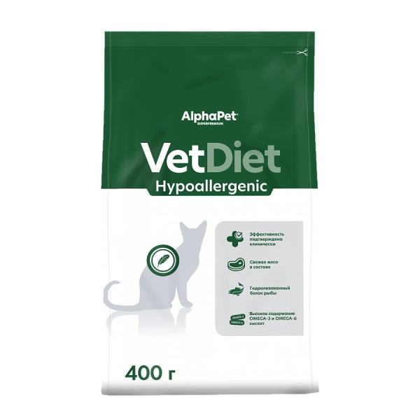 AlphaPet Vet Diet сухой корм д/кошек, при пищевой аллергии, 400гр