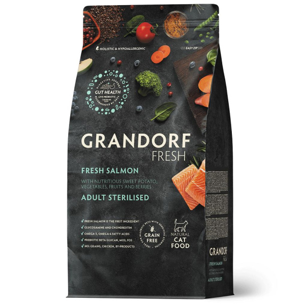 GRANDORF Fresh Cat STERILISED Salmon&Sweet Potato Свежее филе лосося с бататом д/стерил.кошек 2кг