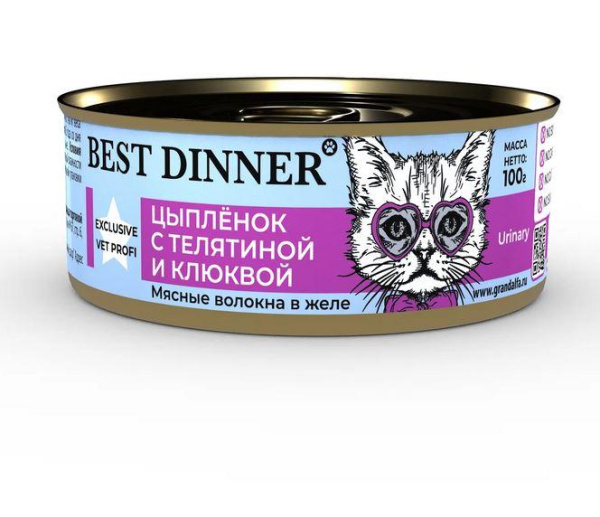 Консервы Best Dinner Exclusive Urinary "Цыпленок с телятиной и клюквой" для кошек - 0,1 кг