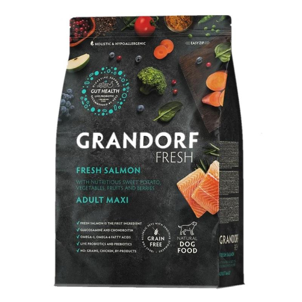 GRANDORF Fresh MAXI Salmon&Sweet Potato филе лосося с бататом д/собак круп.пор.10кг